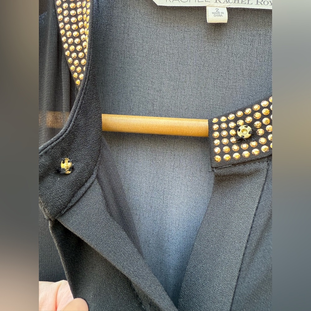 Rachel Rachel Roy Black Sleeveless Jumpsuit Gold Stud Trim Straight Leg Sz 2 NWT - Picture 10 of 16